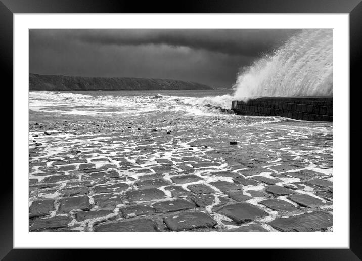 Filey Cobble Landing Black and White Framed Mounted Print by Tim Hill