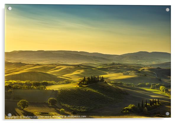The landscape of the Val d'Orcia in the morning. Tuscany, Italy Acrylic by Stefano Orazzini