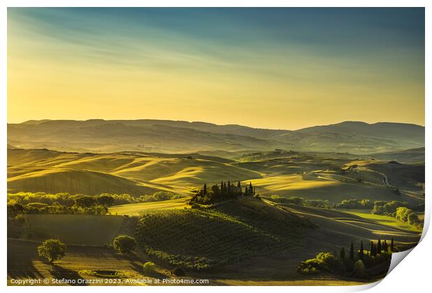 The landscape of the Val d'Orcia in the morning. Tuscany, Italy Print by Stefano Orazzini