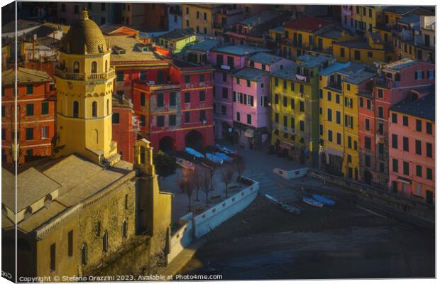 Top view of Vernazza church and old town. Cinque Terre Canvas Print by Stefano Orazzini