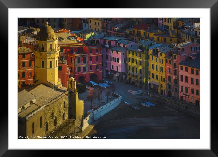 Top view of Vernazza church and old town. Cinque Terre Framed Mounted Print by Stefano Orazzini