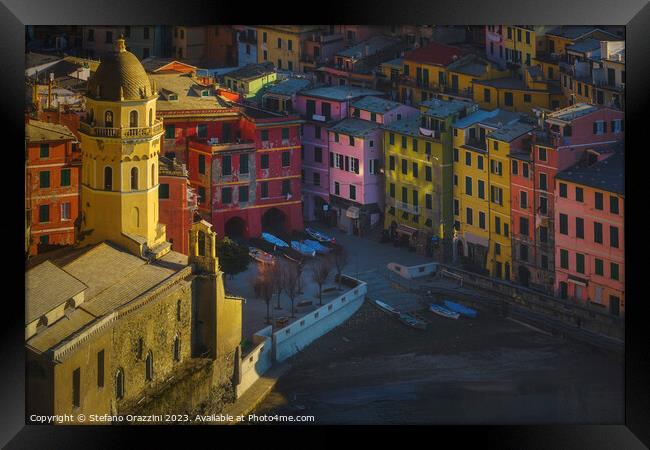 Top view of Vernazza church and old town. Cinque Terre Framed Print by Stefano Orazzini