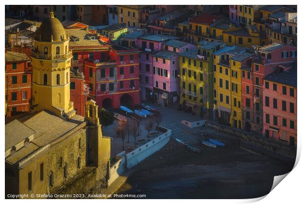 Top view of Vernazza church and old town. Cinque Terre Print by Stefano Orazzini