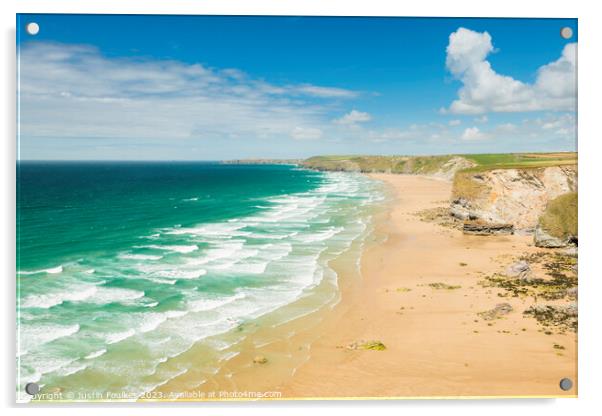 The beach at Watergate Bay, North Cornwall Acrylic by Justin Foulkes