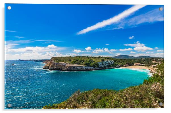 Idyllic panoramic view the coastline bay and beach of Cala Romantica Acrylic by Alex Winter
