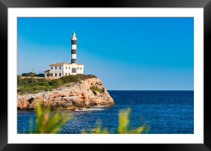 lighthouse at coast cape in Portocolom Framed Mounted Print by Alex Winter
