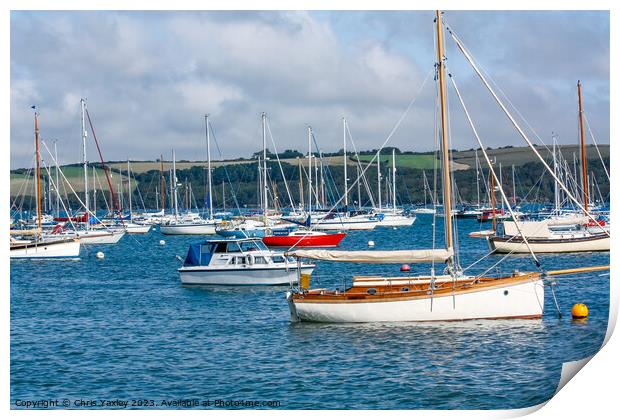 Boats moored on the River Camel, Cornwall Print by Chris Yaxley