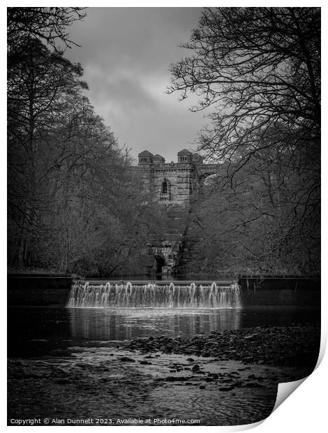 Llyn Efyrnwy Dam and weir Print by Alan Dunnett