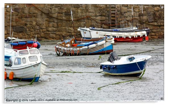 Fishing boats in Padstow Harbour at low tide Acrylic by Chris Yaxley