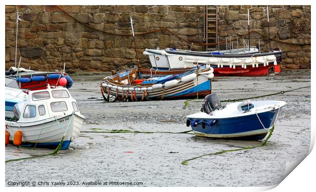 Fishing boats in Padstow Harbour at low tide Print by Chris Yaxley