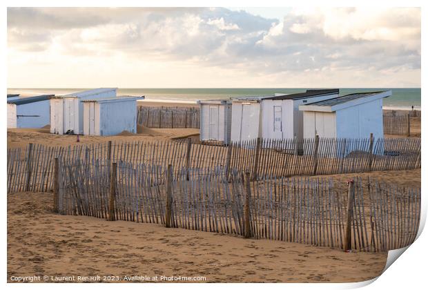 Beach and cabins in Calais harbor in France Print by Laurent Renault