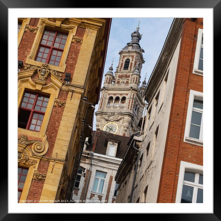 The belfry of the Chamber of Commerce in Lille Framed Mounted Print by Laurent Renault