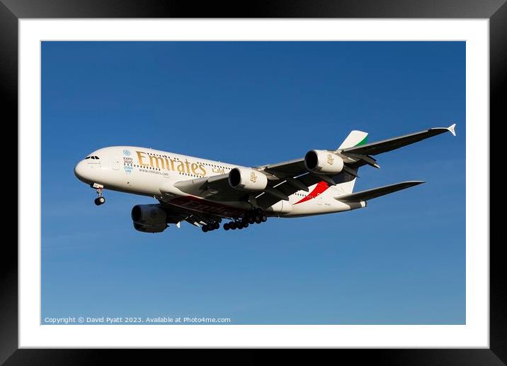 Emirates Airbus A380-861   Framed Mounted Print by David Pyatt