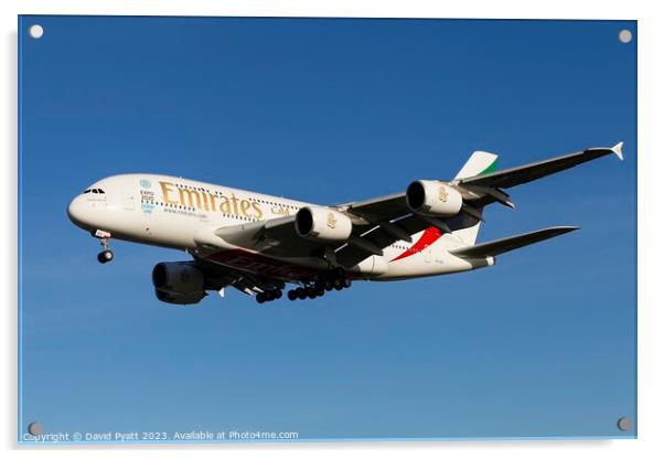 Emirates Airbus A380-861   Acrylic by David Pyatt
