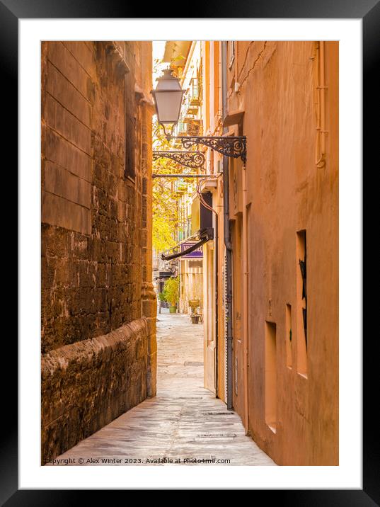 View of a narrow alley at the old town of Palma Framed Mounted Print by Alex Winter