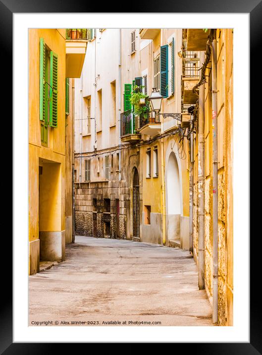 Narrow street at the old town of Palma de Mallorca Framed Mounted Print by Alex Winter
