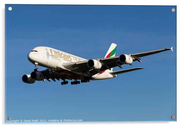 Emirates Airbus A380-861      Acrylic by David Pyatt