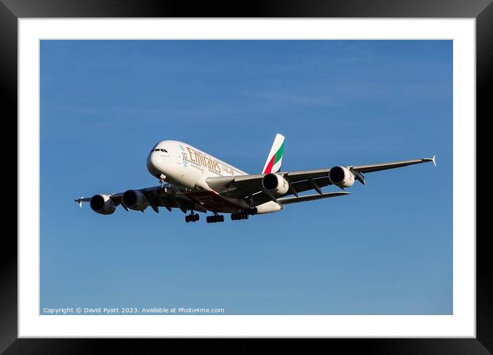 Emirates Airbus A380-861  Framed Mounted Print by David Pyatt