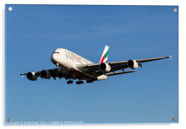 Emirates Airbus A380-861  Acrylic by David Pyatt