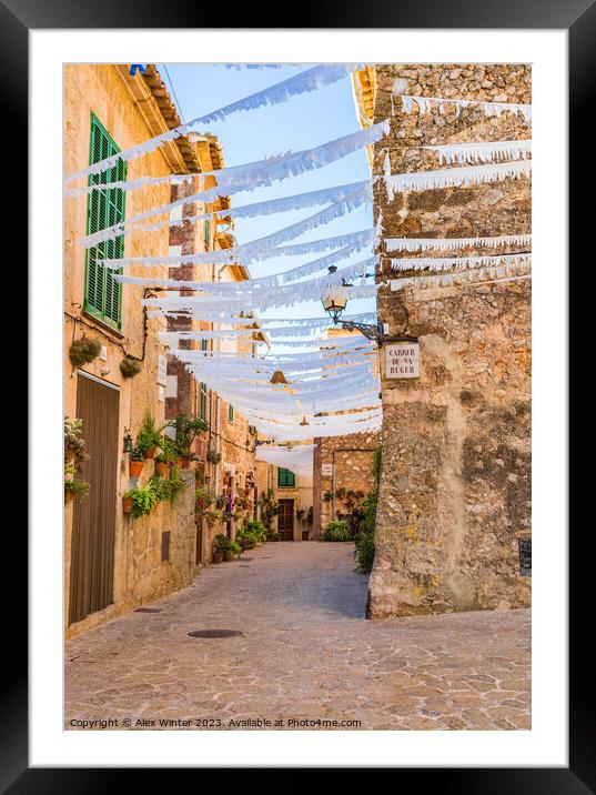 Alley in old mediterranean village of Valldemossa Framed Mounted Print by Alex Winter