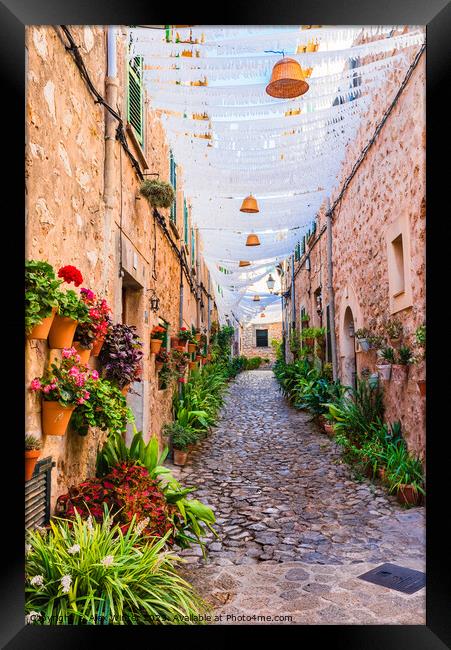 Beautiful street in the old village of Valldemossa Framed Print by Alex Winter