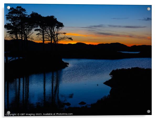 Loch Assynt Golden Scottish Highland Sunset Acrylic by OBT imaging