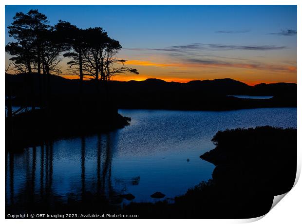 Loch Assynt Golden Scottish Highland Sunset Print by OBT imaging