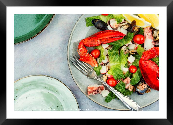 Seafood salad on a plate Framed Mounted Print by Mykola Lunov Mykola