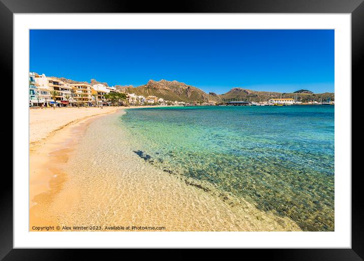 Beautiful sand beach at bay of Pollensa Framed Mounted Print by Alex Winter
