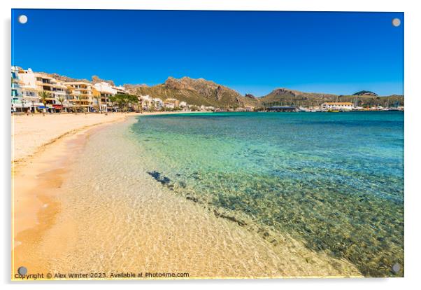 Beautiful sand beach at bay of Pollensa Acrylic by Alex Winter