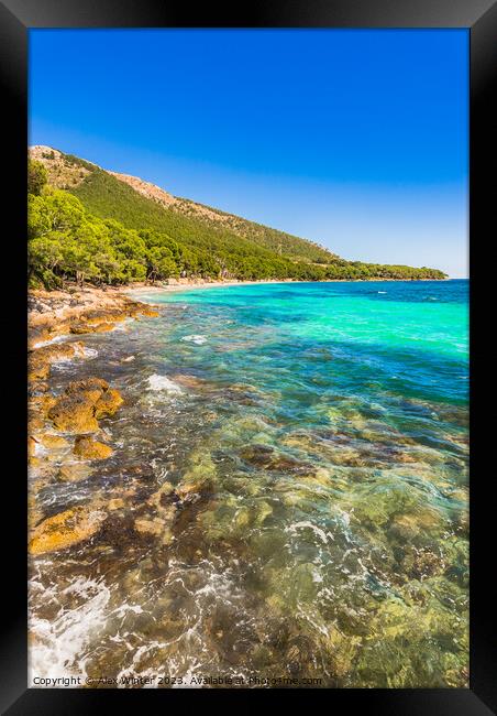 View of bay beach of Platja de Formentor Framed Print by Alex Winter