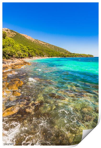 View of bay beach of Platja de Formentor Print by Alex Winter