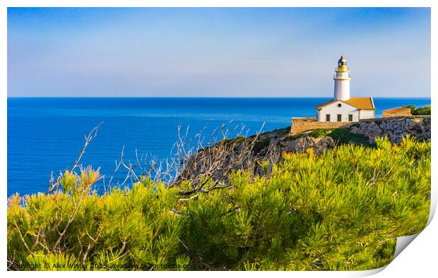 Lighthouse at the cape in Cala Rajada Print by Alex Winter