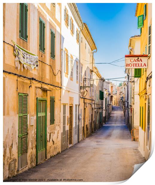 Street view in Arta, rustic old town on Mallorca Print by Alex Winter