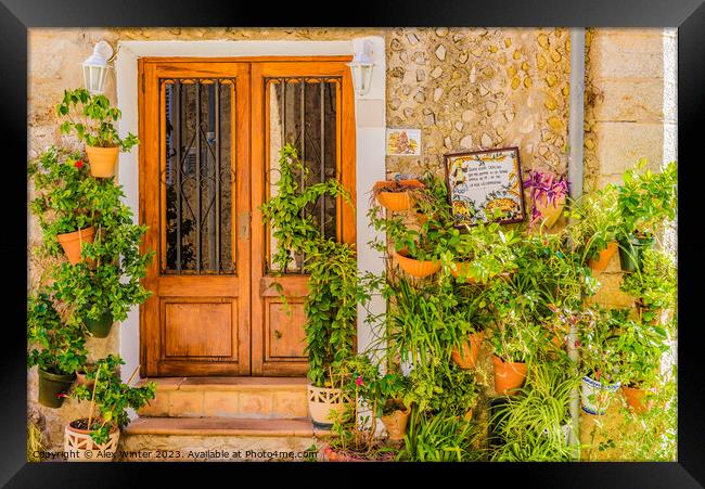 Typical potted plants village of Valldemossa Framed Print by Alex Winter