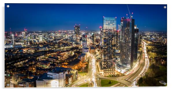 Manchester at Night Acrylic by Apollo Aerial Photography