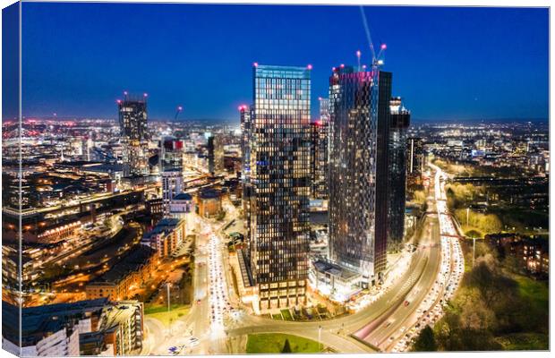 Manchester Skyline at Night Canvas Print by Apollo Aerial Photography