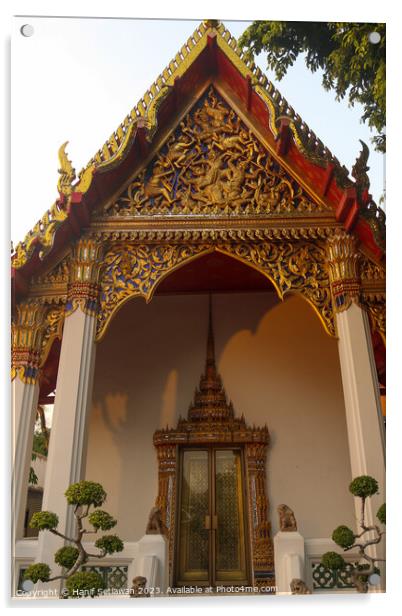 Phra Viharn Kod entrance door and roof at Wat Pho  Acrylic by Hanif Setiawan