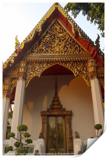 Phra Viharn Kod entrance door and roof at Wat Pho  Print by Hanif Setiawan