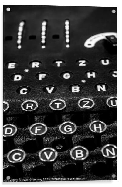 Keyboard, Bulbs & Rotors German World War 2 'Enigma' Machine Acrylic by Peter Greenway