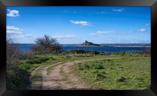 St Michaels mount Cornwall,southwest coast path Framed Print by kathy white