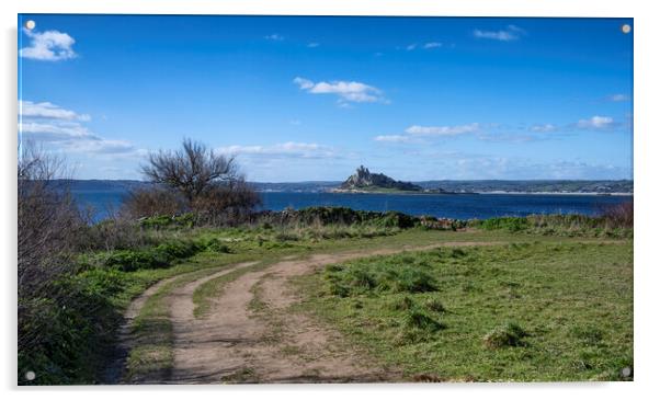 St Michaels mount Cornwall,southwest coast path Acrylic by kathy white