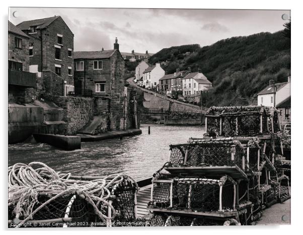 Picturesque Staithes Harbour Acrylic by Janet Carmichael