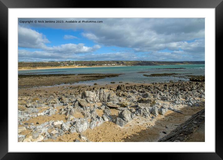 The view at Port Eynon Beach on the Gower Peninsula in February Framed Mounted Print by Nick Jenkins