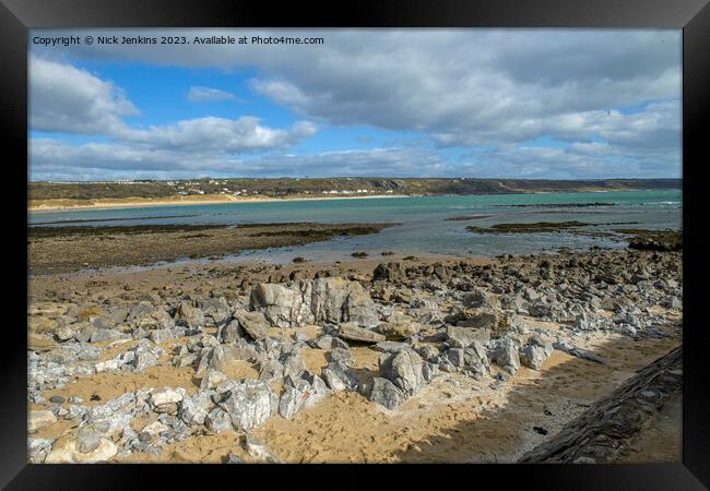The view at Port Eynon Beach on the Gower Peninsula in February Framed Print by Nick Jenkins