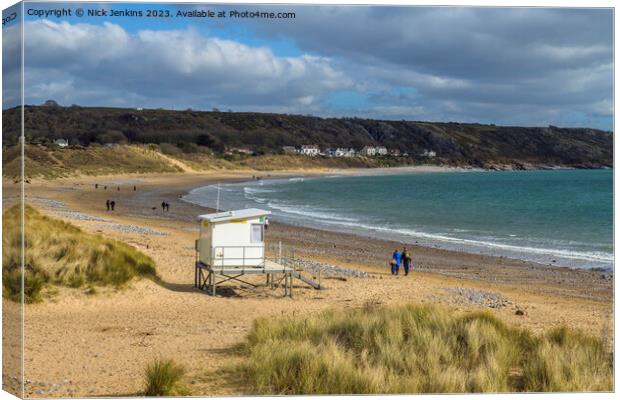 Port Eynon Beach running into Horton Beach Gower Canvas Print by Nick Jenkins