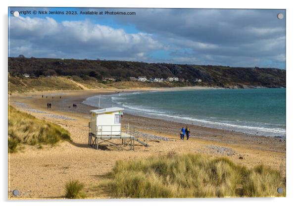 Port Eynon Beach running into Horton Beach Gower Acrylic by Nick Jenkins