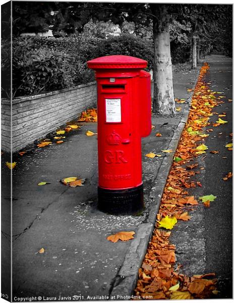 A Postbox in Autumn Canvas Print by Laura Jarvis