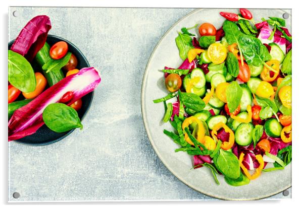 Colorful vegetable salad, top view Acrylic by Mykola Lunov Mykola