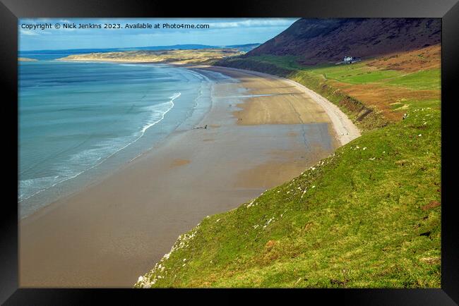 Rhossili Bay stretching into the Distance Gower Framed Print by Nick Jenkins